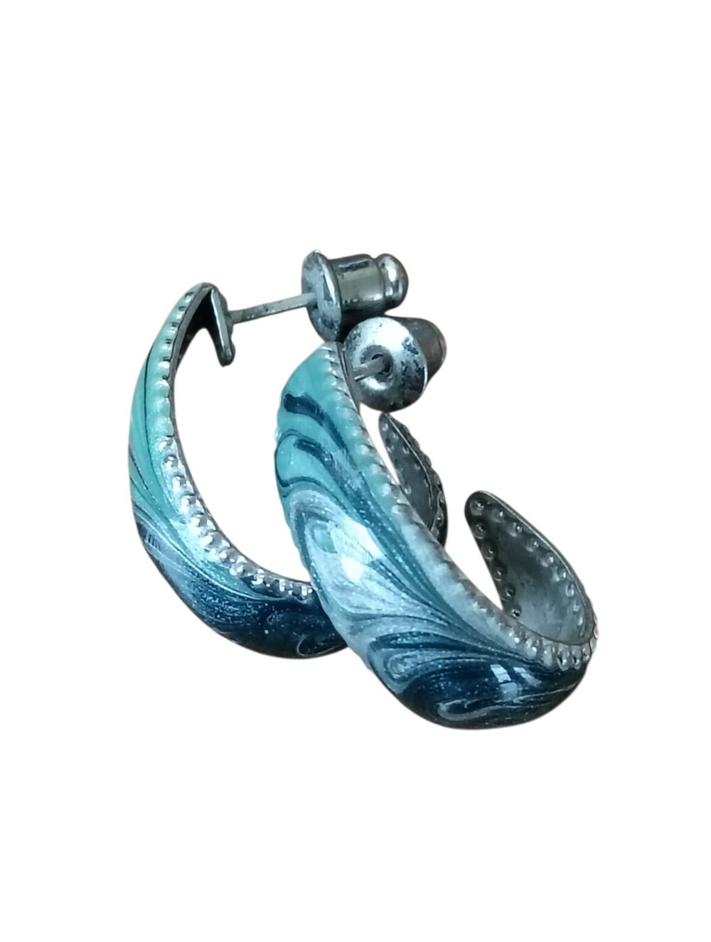Earrings Silver-Tone Teal Swirl Hoop Earrings Fashion Statement Jewelry
